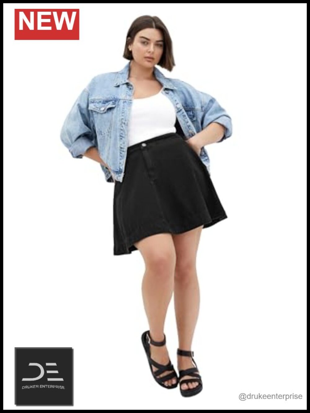 Plus Size A-Line Flare Denim Skirt - Stretch Mini with Button Fly